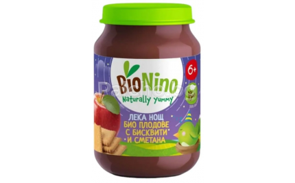 BioNino Био пюре Лека нощ с плодове, бисквити и сметана 190гр